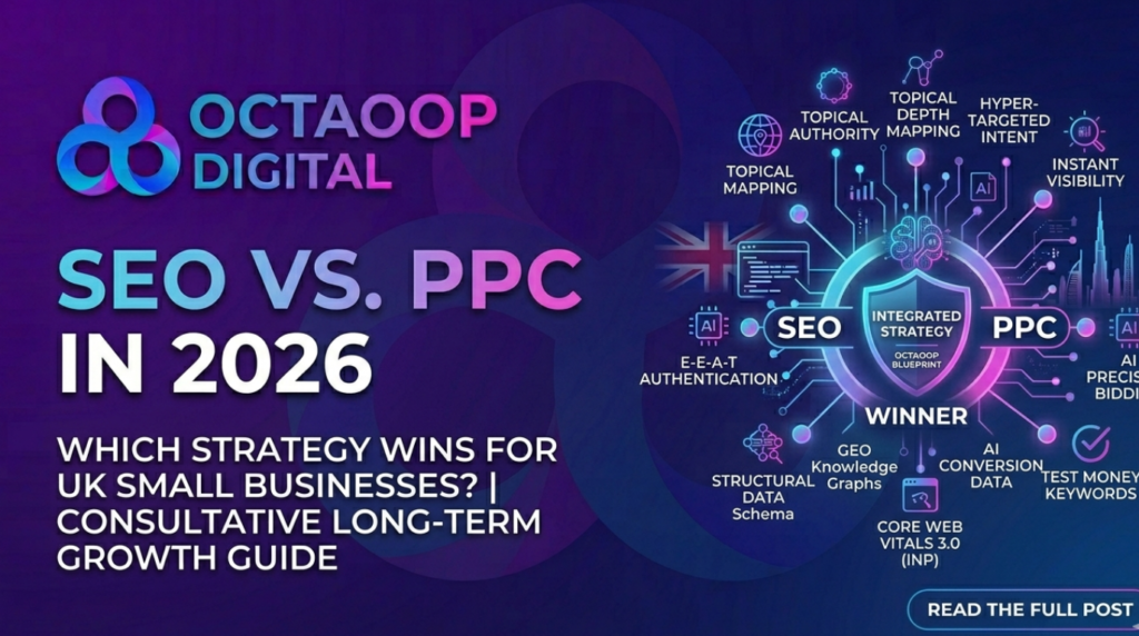 Comparison of SEO vs. PPC 2026 for UK small businesses by Octaoop Digital